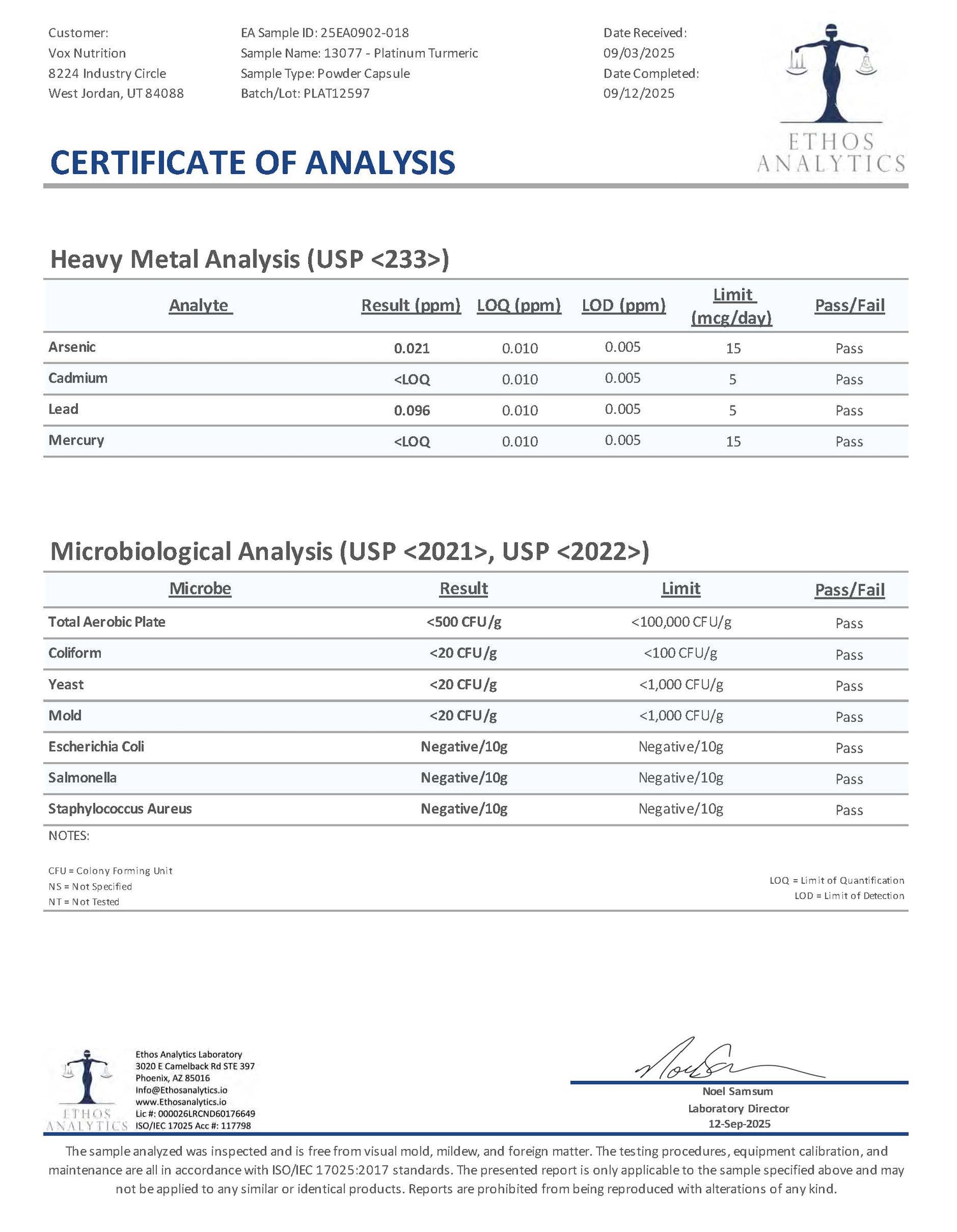 Samarbeid — Platinum Turmeric, anti-inflammatory. Third-party lab test results.