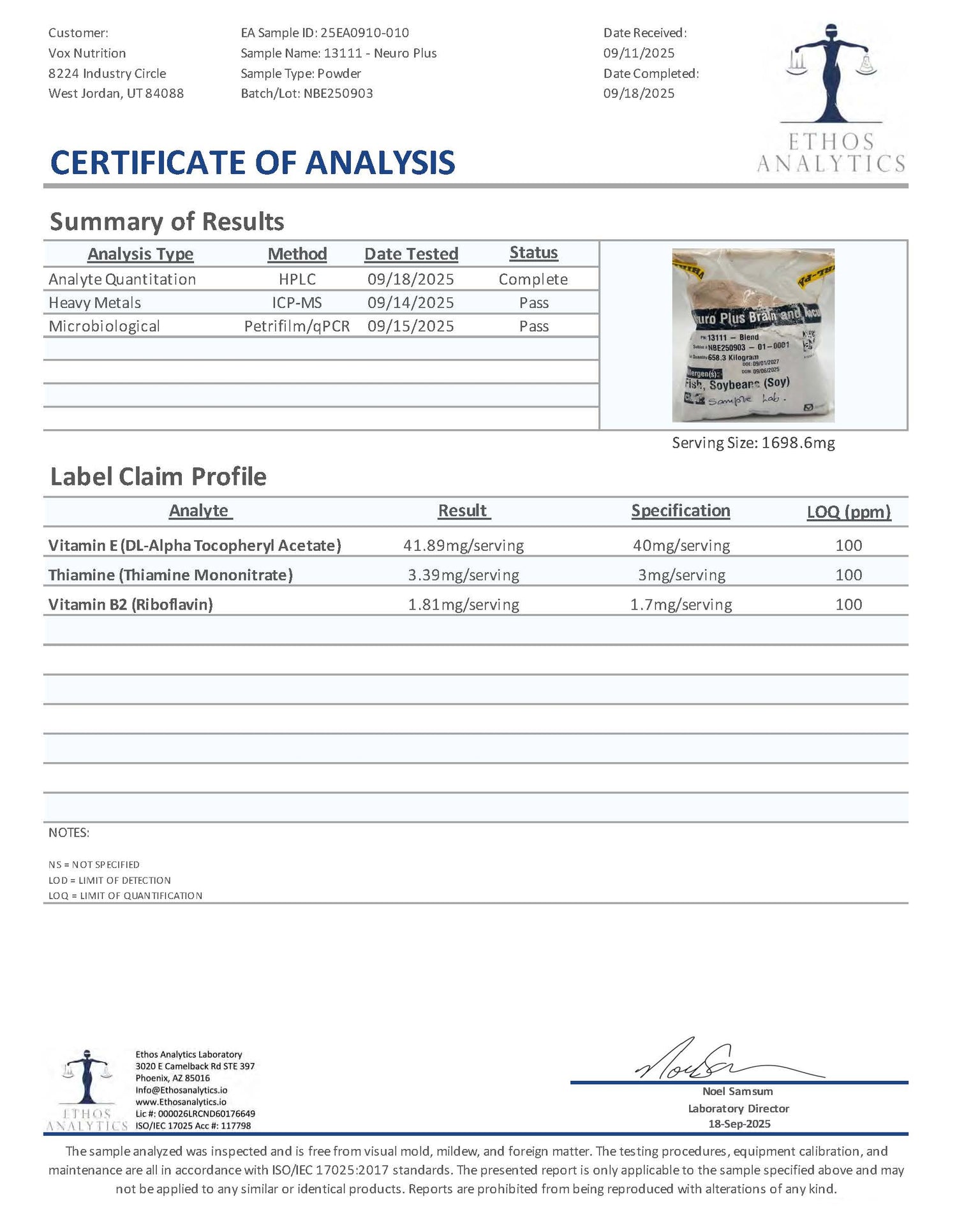 Fokus — Neuro Plus for brain and focus. Third-party lab test results.