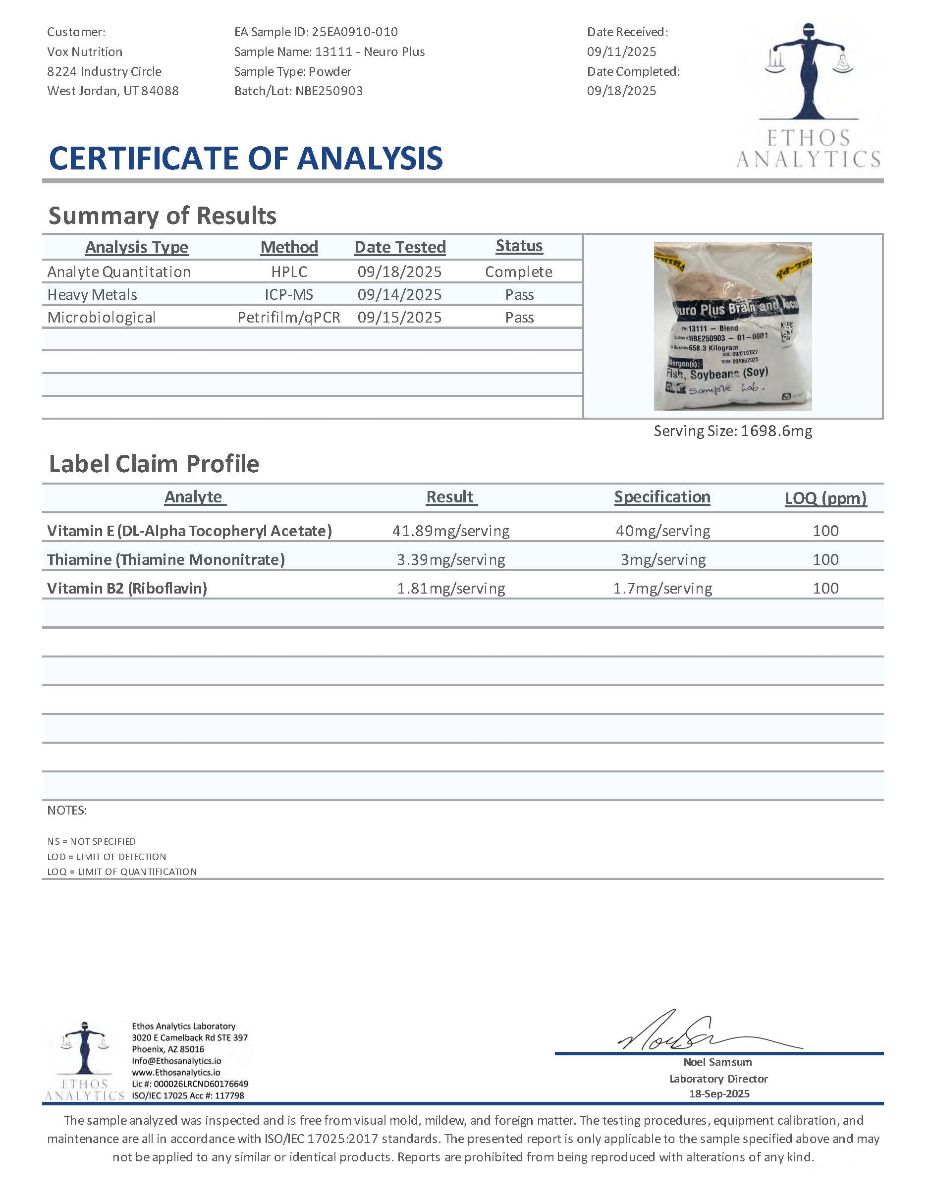 Fokus — Neuro Plus for brain and focus. Third-party lab test results.