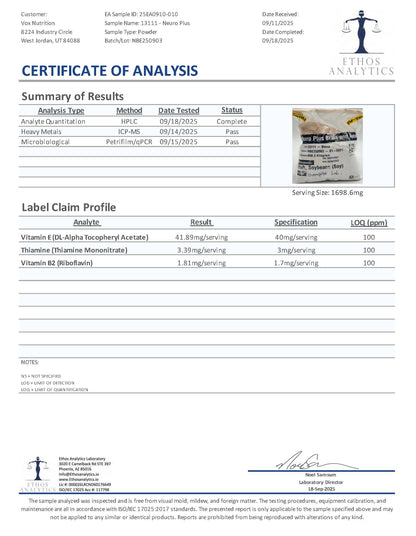 Fokus — Neuro Plus for brain and focus. Third-party lab test results.