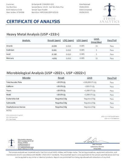 Glød — Hair, Skin &amp; Nails beauty supplement. Third-party lab test results.