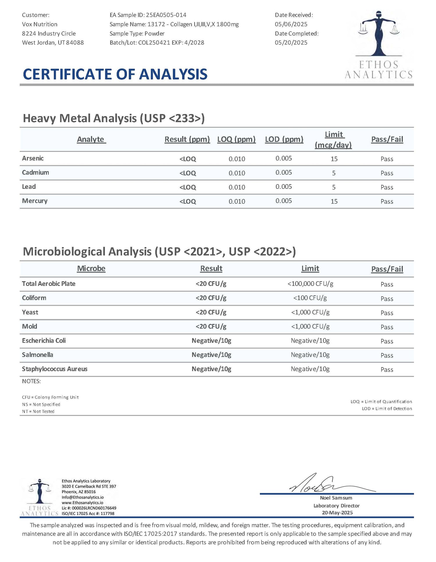 Livsglød — Collagen for skin and joints. Third-party lab test results.