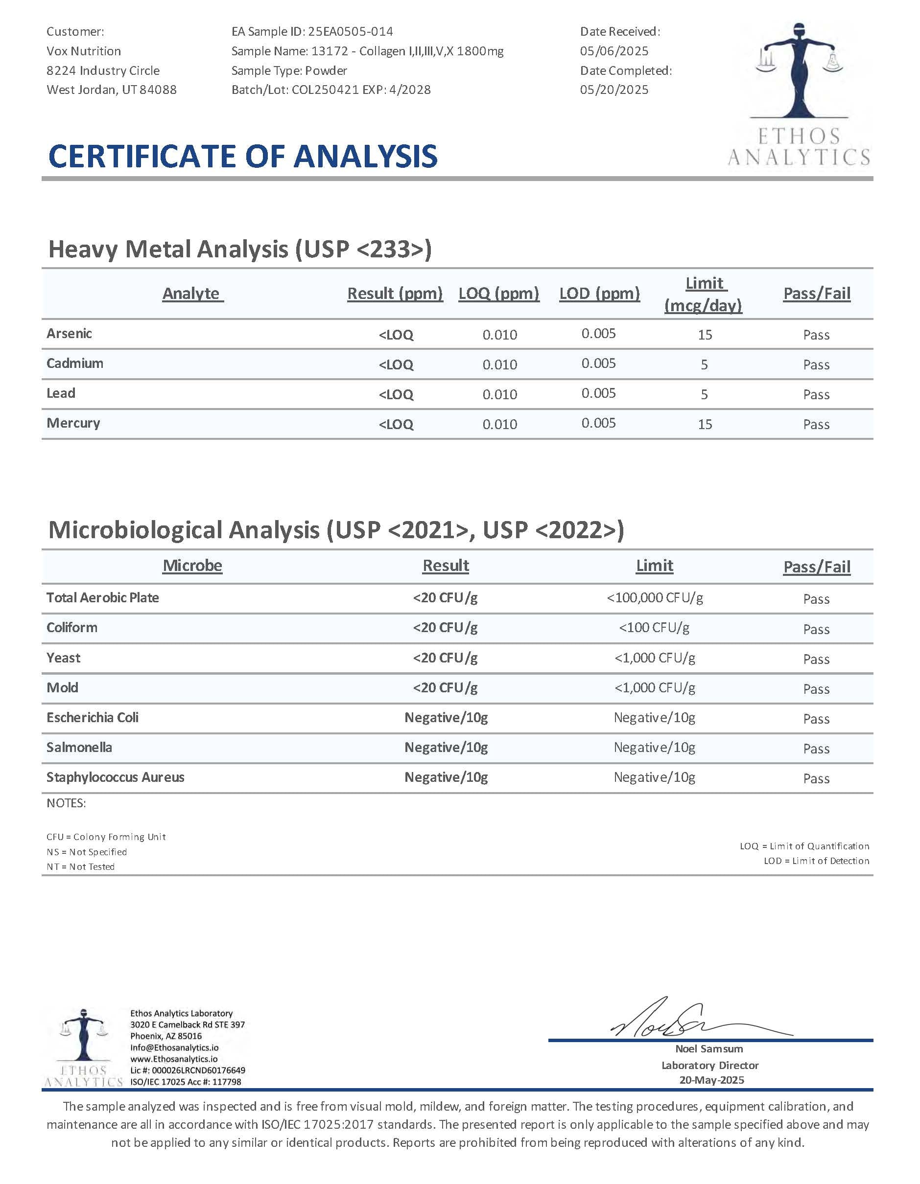Livsglød — Collagen for skin and joints. Third-party lab test results.