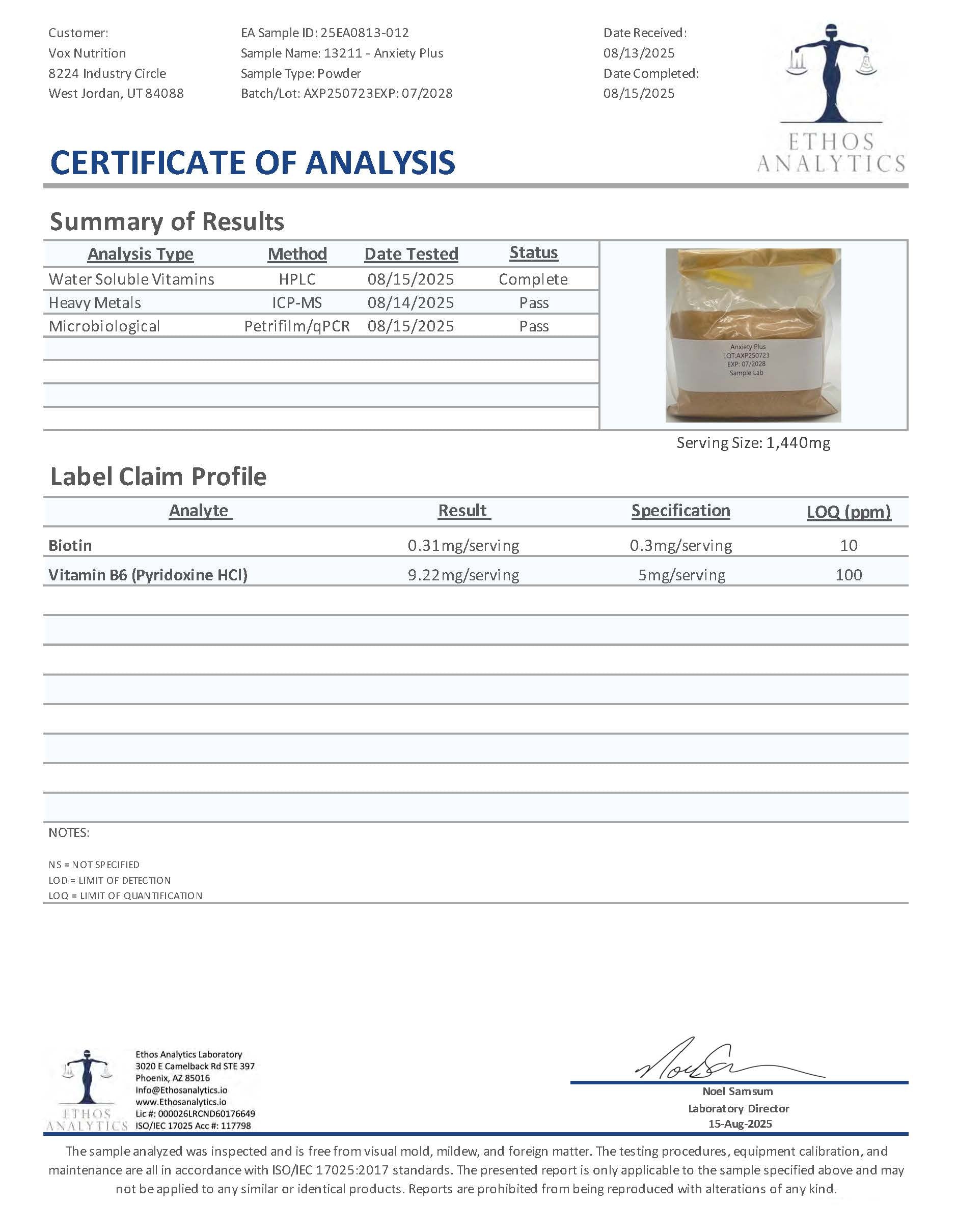 Ro — Anxiety Plus for calm. Third-party lab test results.